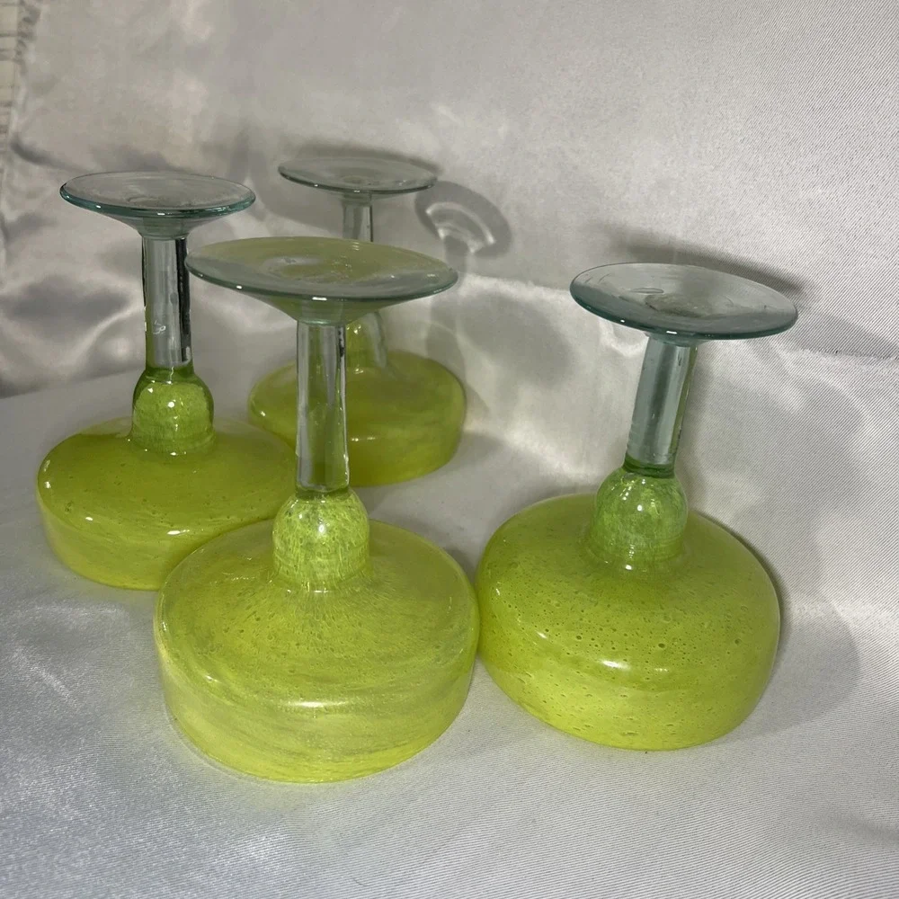 Set Of 4‎ Mexican Hand Blown Glass Margarita Glasses